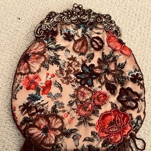 Vintage style satin feel , embroidered and beaded evening bag.